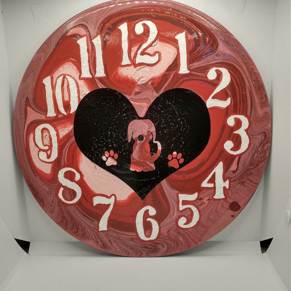 Hand Crafted Abstract Dog Hanging Wall Clock Analog Vinyl Record Fluid Art Decor
